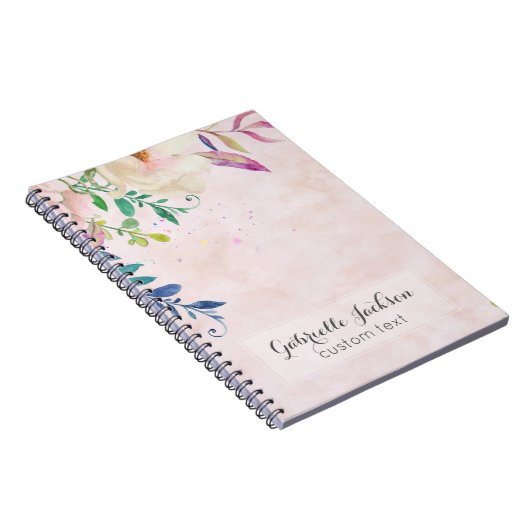 Chic Blush Wasserfarben Floral Monogram Custom Tex Notizblock (Rechte Seite)