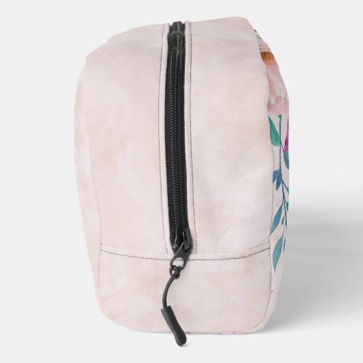 Chic Blush Wasserfarben Floral Monogram Custom Tex Waschbeutel (Rechts)