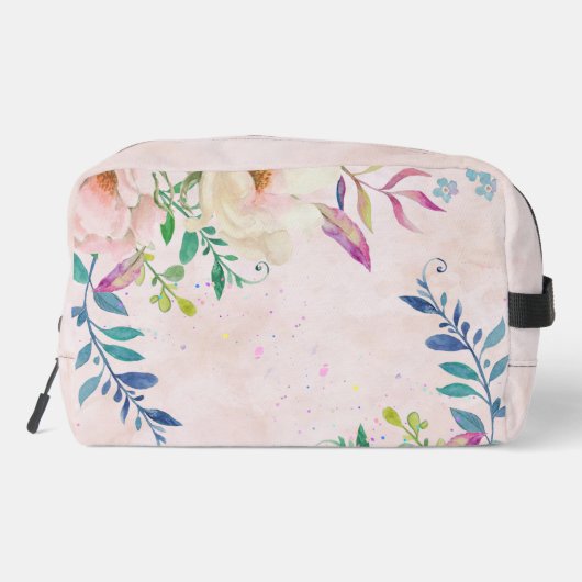 Chic Blush Wasserfarben Floral Monogram Custom Tex Waschbeutel (Rückseite)