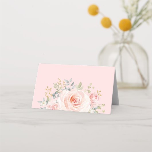 Chic Blush Watercolor Blume Brautparty Hochzeit Platzkarte (Rückseite)