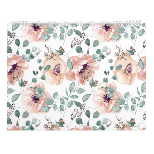 Chic Blush Watercolor-Blume Kalender (Rückseite)