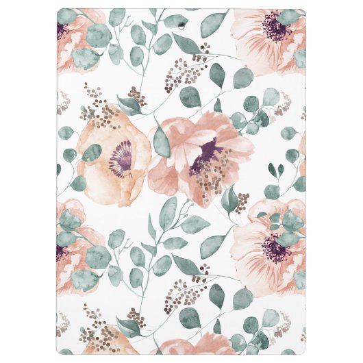 Chic Blush Watercolor-Blume Klemmbrett (Rückseite)