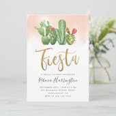 Chic Blush Watercolor Cactus Fiesta Brautparty Einladung (Stehend Vorderseite)