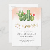 Chic Blush Watercolor & Cactus Surprise Party Einladungspostkarte (Vorne/Hinten)