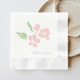 Chic Blush Watercolor Floral Coined Paper Napkin Serviette