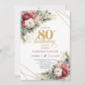 Chic Blush White Greenery 80th Birthday Invite Einladung (Vorderseite)