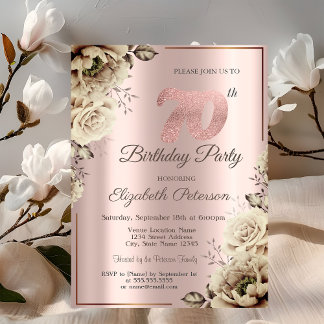 Chic Blüten Rose Gold 70. Geburtstag Einladung