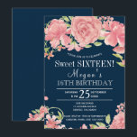 Chic Blütenpeerchen auf der 16 . Geburtstag Einladung<br><div class="desc">Floral eleganter Stil 16 . Geburtstag / 16. Geburtstagsgeschenk-Einladung auf dunkel Mitternachtsblau mit großen rosa Peony-Rose. Füllen Sie Ihre Informationen in den Flecken, Sie können wählen, um es zu ändern, die Hintergrundfarbe, Schriftart und Farben der Schrift. — Die Einladung ist geeignet für Gartengarten / Garten / Blumengarten / schick Geburtstage...</div>