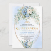 Chic Bohemian Blue Floral Printable Quinceañera Einladung (Vorderseite)