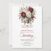 Chic Bohemian Burgundy White Floral Greenery Weddi Einladung (Vorderseite)