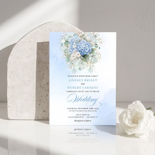 Chic Bohemian Pale Blue Hydrangea Floral Wedding  Einladung
