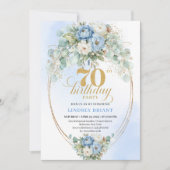 Chic Bohemian Pastel Blue Peonies 70th Birthday Einladung (Vorderseite)