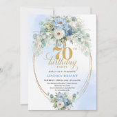 Chic Bohemian Pastel Blue Peonies 70th Birthday  Einladung (Vorderseite)