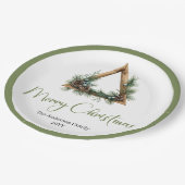 Chic Bohemian Rustic Christmas Tree Scene Plates Pappteller (Schrägansicht)