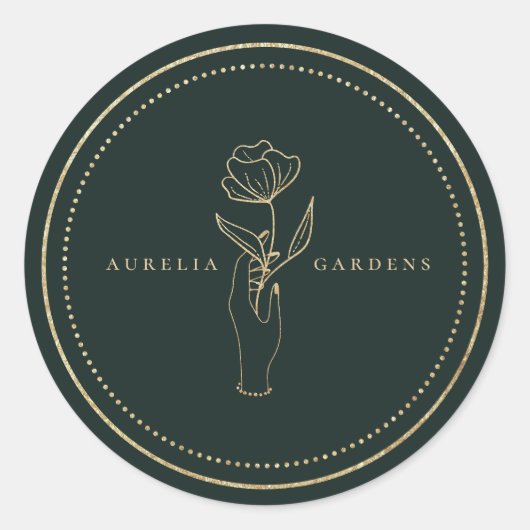 Chic Bohemisch Golden Floral Logo Runder Aufkleber (Vorderseite)