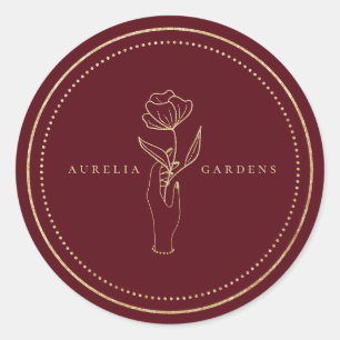 Chic Bohemisch Golden Floral Logo Runder Aufkleber