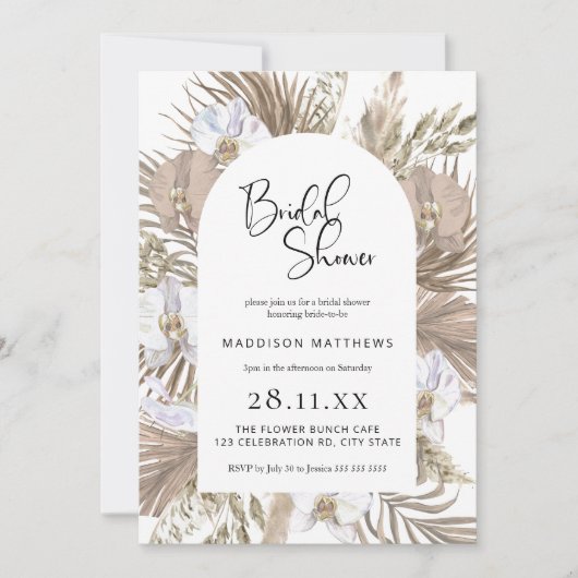 Chic Bohemisch Palm Arch: Perfekte rosa Dusche Einladung (Vorderseite)