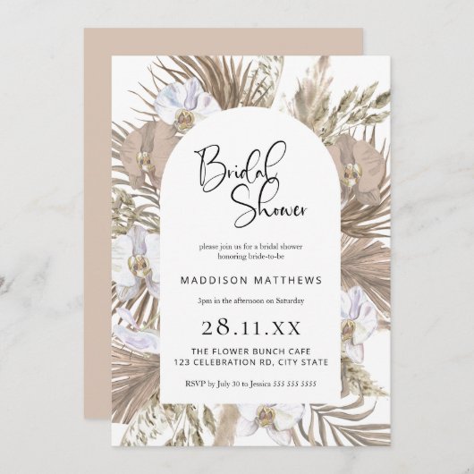 Chic Bohemisch Palm Arch: Perfekte rosa Dusche Einladung (Vorne/Hinten)