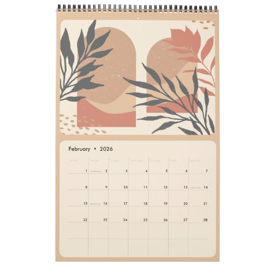 Chic Bohemische abstrakte Vegetation Kalender (Feb 2026)