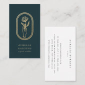 Chic Bohemische Golden Floral Logo Business Card Visitenkarte (Vorne/Hinten)