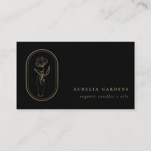 Chic Bohemische Golden Floral Logo Business Card Visitenkarte