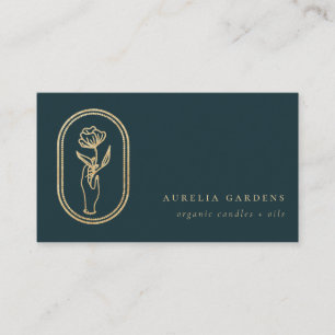 Chic Bohemische Golden Floral Logo Business Card Visitenkarte