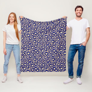 Chic Boho Anemone Dark Blue Pattern Fleecedecke