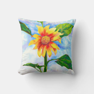 Chic boho Aquarell Sonnenblumenmalerei Kissen