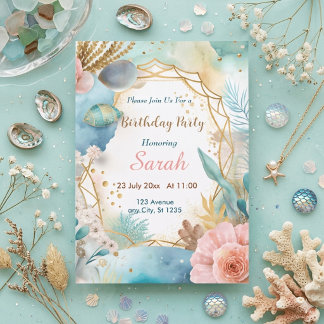 Chic boho blauer goldener Geburtstag Einladung