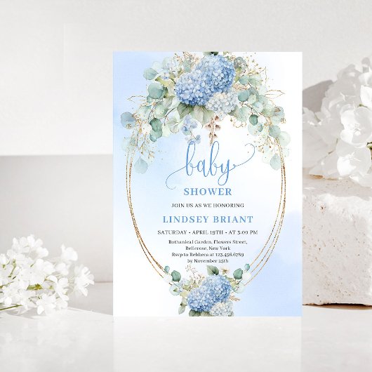 Chic Boho Blue Hydrangeas Baby Shower Invitation Einladung