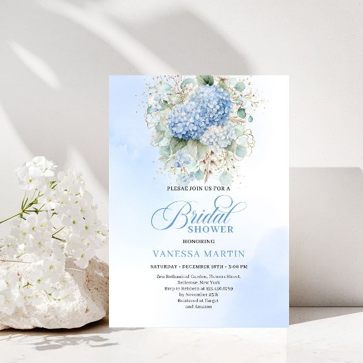 Chic Boho Blue Hydrangeas Bridal Shower Invitation Einladung