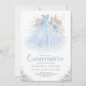 Chic Boho Blue Silver Quinceañera Princess Dress Einladung (Vorderseite)
