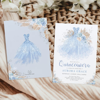 Chic Boho Blue Silver Quinceañera Princess Dress Einladung