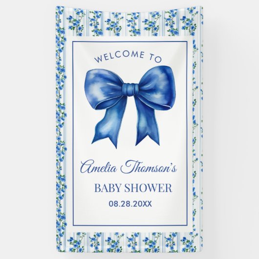 Chic Boho Blue Wildflower Boy floral Baby Shower Banner (Vertikal)