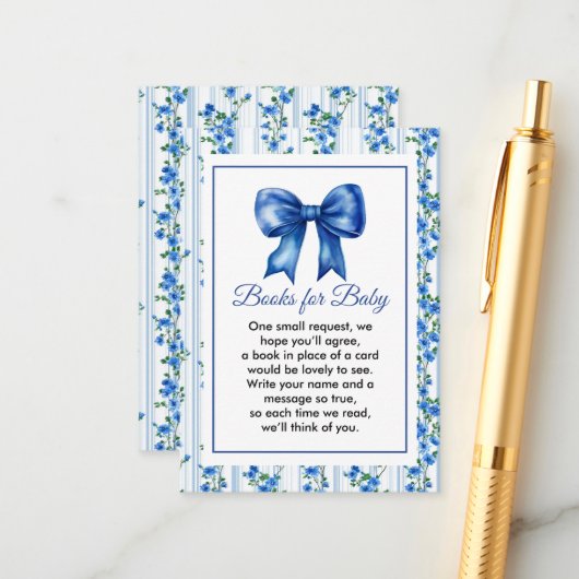 Chic Boho Blue Wildflower Boy floral Baby Shower  Begleitkarte (Vorderseite/Rückseite Beispiel)