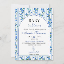 Chic Boho Blue Wildflower Boy floral Baby Shower Einladung