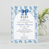 Chic Boho Blue Wildflower Boy floral Baby Shower Einladung (Stehend Vorderseite)