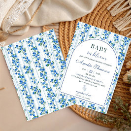 Chic Boho Blue Wildflower Boy floral Baby Shower Einladung