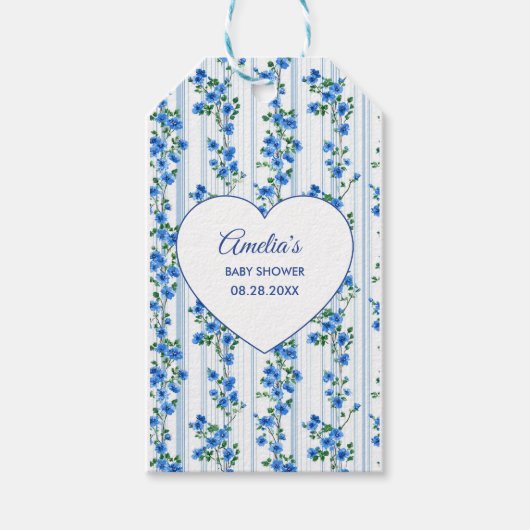 Chic Boho Blue Wildflower Boy floral Baby Shower Geschenkanhänger (Vorderseite)