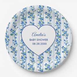 Chic Boho Blue Wildflower Boy floral Baby Shower  Pappteller