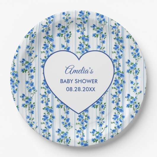 Chic Boho Blue Wildflower Boy floral Baby Shower  Pappteller (Vorderseite)