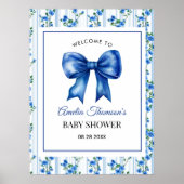 Chic Boho Blue Wildflower Boy floral Baby Shower  Poster (Vorne)