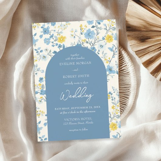 Chic Boho Blume Blau und Gelb Einladung