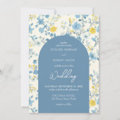 Chic Boho Blume Blau und Gelb Einladung (Vorderseite)