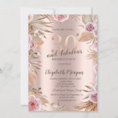 Chic Boho Blume Rose Gold 30. Geburtstag Einladung (Vorderseite)