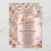 Chic Boho Blume Rose Gold 40. Geburtstag Einladung (Vorne/Hinten)