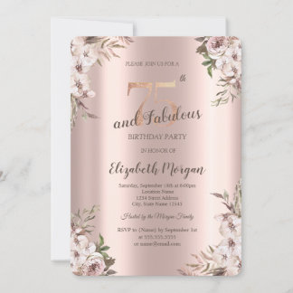 Chic Boho Blume Rose Gold 75. Geburtstag Einladung