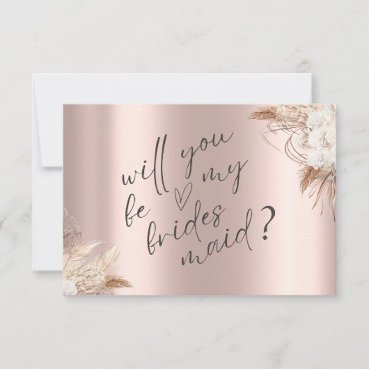 Chic Boho Blume Rose Gold Bridesmaid Card Einladung (Vorderseite)