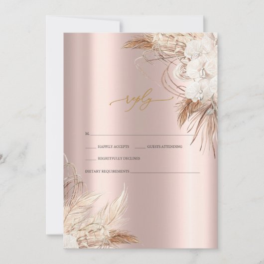 Chic Boho Blume Rose Gold Wedding RSVP Einladung (Vorderseite)