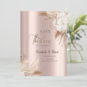 Chic Boho Blume Rose Gold Wedding Save the Date (Stehend Vorderseite)